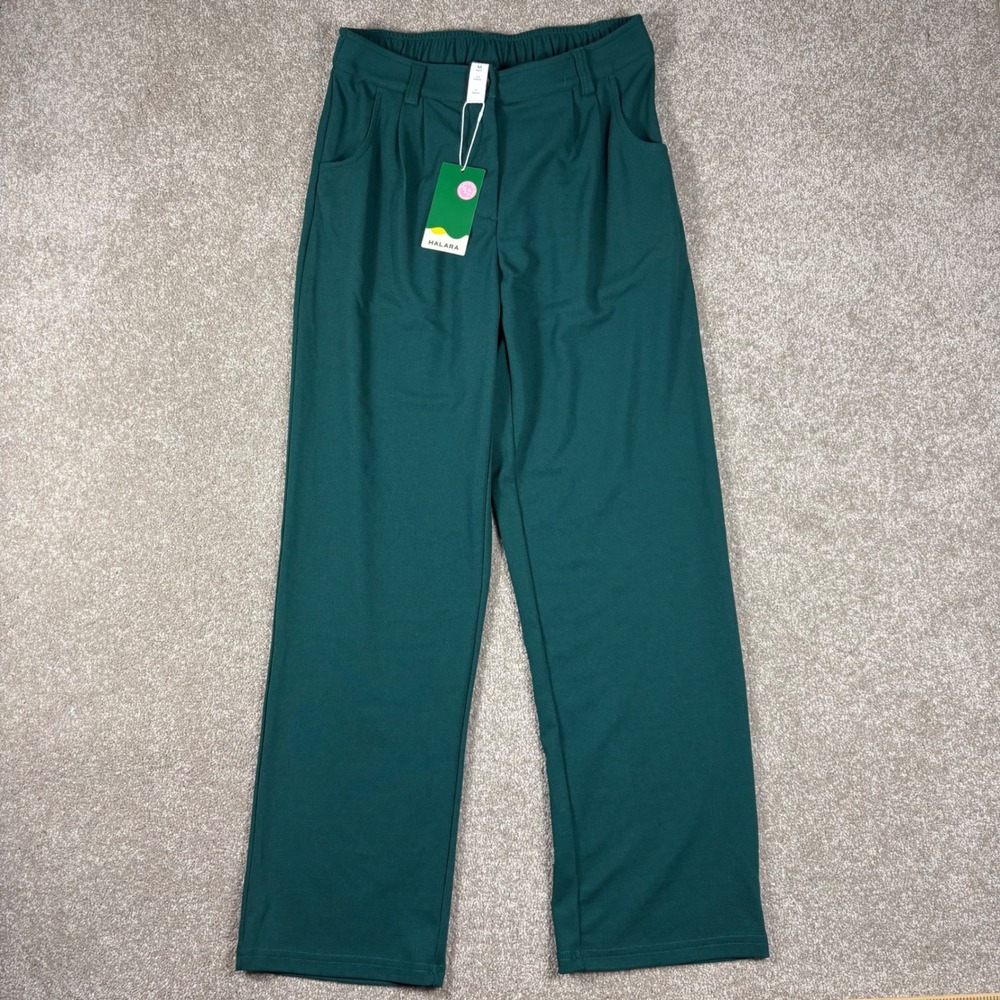 Halara Forest Green Wide Leg Waffle Knit Trousers Elastic Waist Size M NWT